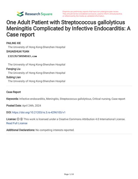 Pdf One Adult Patient With Streptococcus Gallolyticus Meningitis