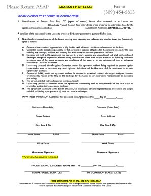 Fillable Online Guaranty Of Lease Parent Packet Fax Email Print