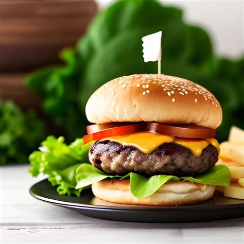 Premium Ai Image A Burger On A Black Color Plate