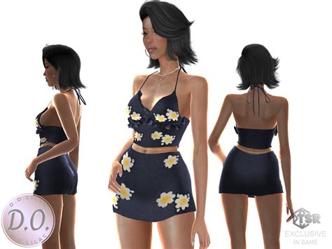 The Sims Resource Flower Embellished Halterneck Top Set Do