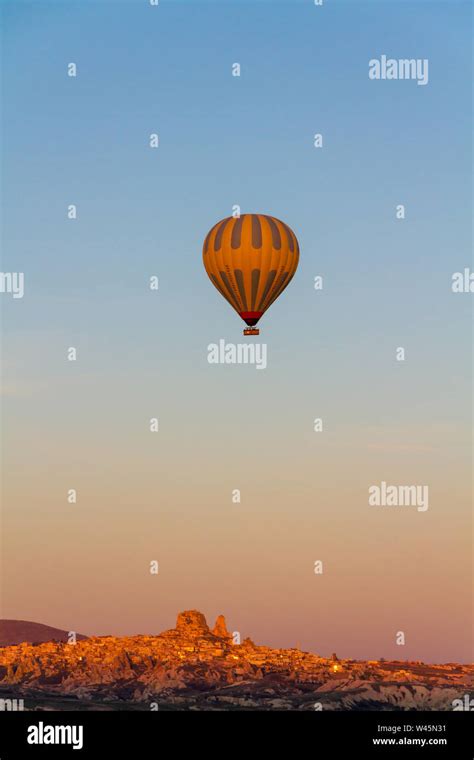 Hot Air Balloon Flying Over Spectacular Cappadocia Stock Photo Alamy