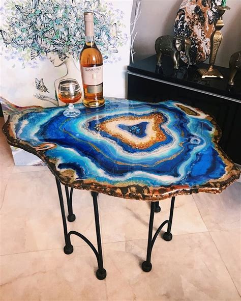 Blue Table Epoxy Resin Geode Table Coffee Table Exclusive Furniture