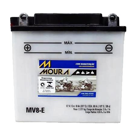 Bateria Moura Moto 8Ah MV8 E Antiga MV7 EE Ref Yuasa YB7