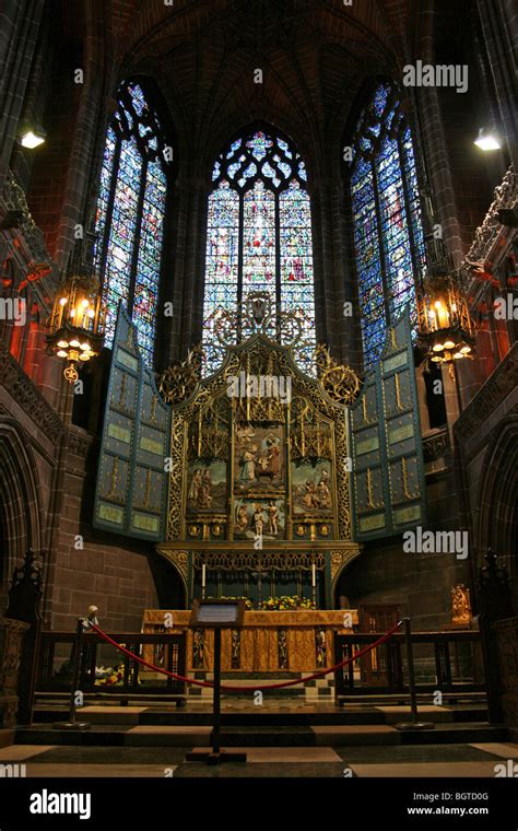 Altar And Stained Glass Windows In The Lady Chapel In Liverpool S