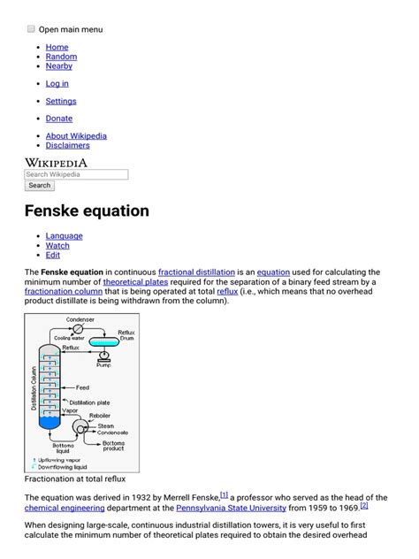 Fenske Equation Wikipedia 1615805864336 Pdf Distillation