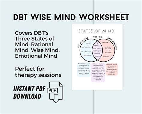 Dbt Wise Mind Worksheet Pdf Instant Download Therapy Tool For