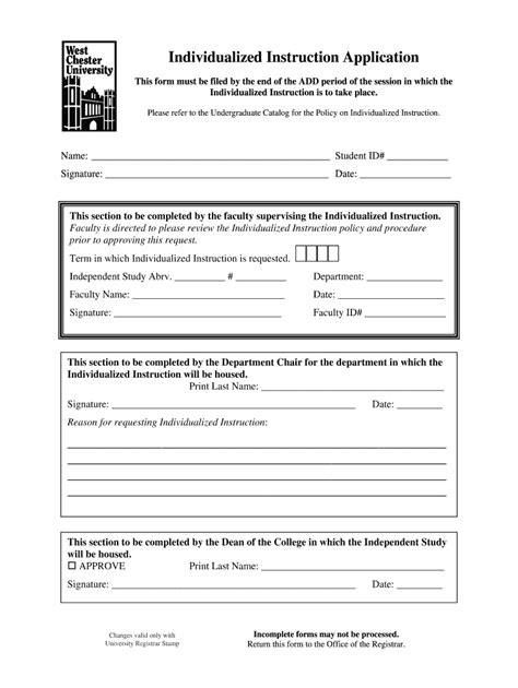 Fillable Online Wcupa Individualized Instruction Application Wcupa
