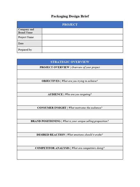 Packaging Design Brief Template Pdf