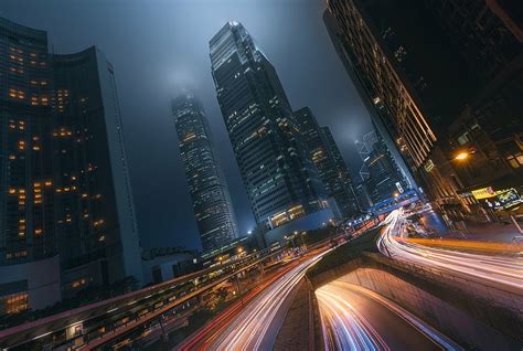 Kota Hong Kong Bangunan Tiongkok Kota Malam Pencakar Langit