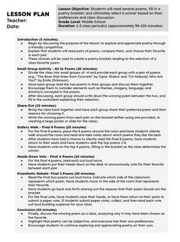 March Madness Poetry Bracket Activity Read Poems Middle School ELA FUN