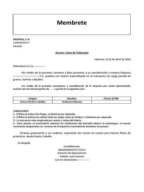 Solicitud De Cotizaci N De Flete De Importaci N Informaci N Y Ejemplos