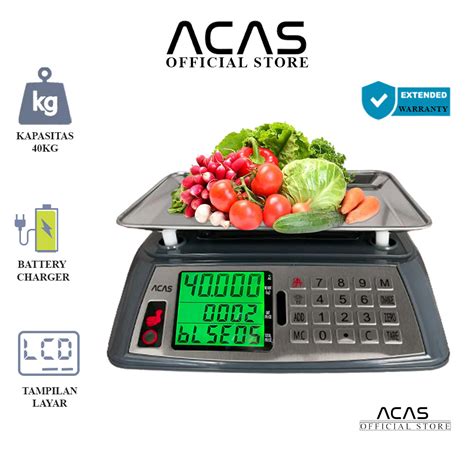 ACAS QE 01 40kg 200gr Timbangan Duduk Digital Free Charger Dapur Buah