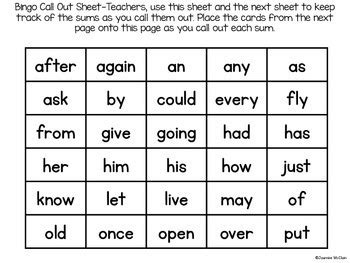 Sight Word Bingo First Grade By Jasmine McClain TPT