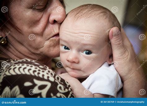 Grandmother And Newborn Grandson Stock Image Image Of Close Daytime