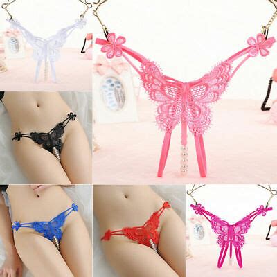 Sexy Women Crotchles Panty Pearl Butterfly Thong G String Lingerie