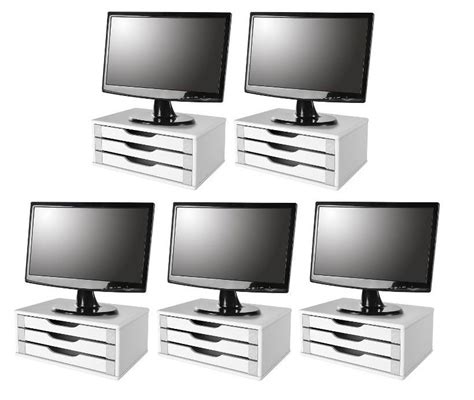 Conj 10 Suporte Para Monitor Em MDF Branco 3 Gavetas Brancas Souza