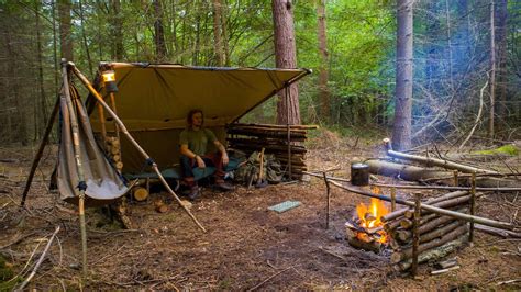 Solo Bushcraft Camping In A Thunderstorm Nature Is Therapy Youtube