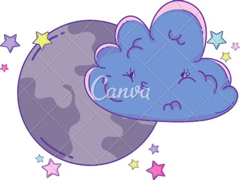 Clouds And Moon Cute Cartoons 素材 Canva可画