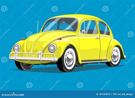 Vw Yellow Beetle Classic Car Stock Vector Illustration Of Vehicle