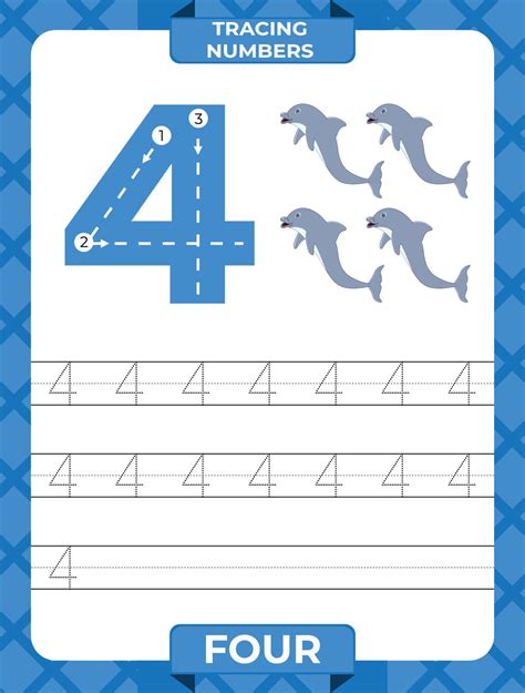 Number 4 Trace Worksheet For Learning Numbers Kids Learning Material