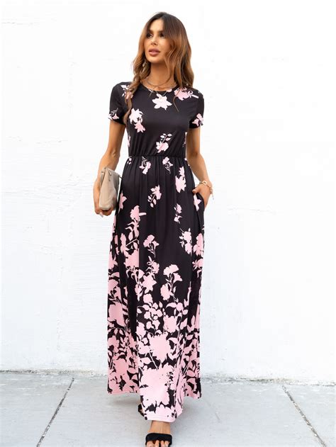 Dearcase Floral Print Hidden Pocket Maxi Dress Shein Uk