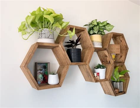 Reclaimed Wood Hexagon Wall Shelves Wall Shelf Hexagon Storage Shelving Home Decor - Etsy