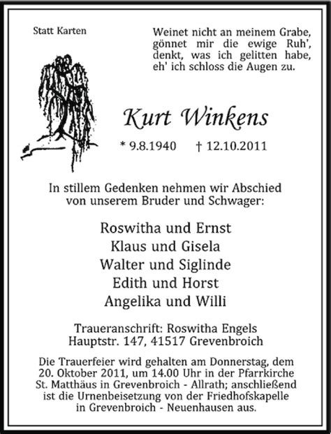 Alle Traueranzeigen für Kurt Winkens trauer rp online de