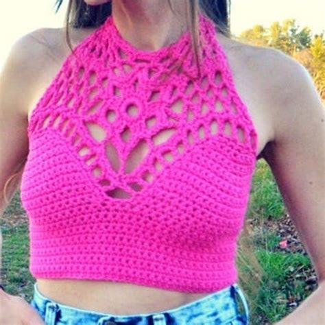 Lacy Crop Top Tankini Crochet Pattern Halter Festival Top Etsy Uk