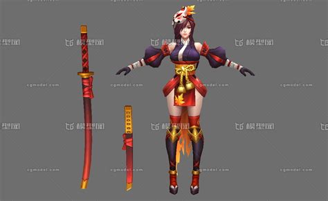 东瀛女刺客 女忍者 狐狸面具 武士腰刀佩chunhuahua作品人物女人人物女人cg模型网