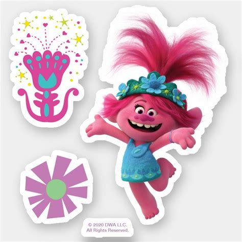 Trolls World Tour Poppy Jumping For Joy Sticker Zazzle Trolls Birthday Party Trolls