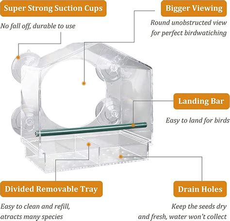 YTBW Window Bird Feeders With Strong Suction Cups Wild Bird Feeder Bird ...