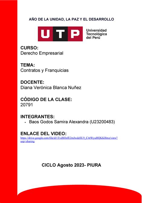 Derecho Empresarial A O De La Unidad La Paz Y El Desarrollo Curso