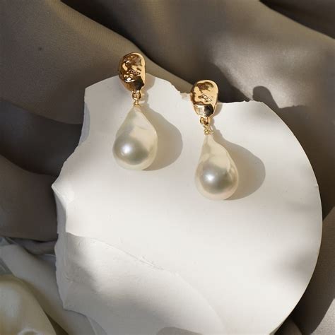 Large Baroque Pearl Drop Earrings White Fireball Baroque Etsy