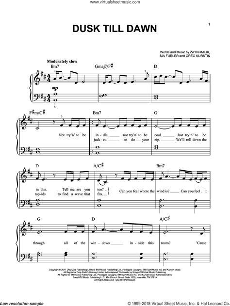 Dusk Till Dawn Sheet Music For Piano Solo Pdf Interactive