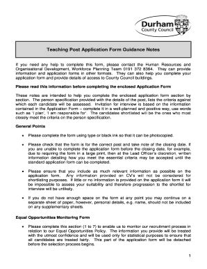 Fillable Online Teaching Post Application Form Guidance Notes Fax Email