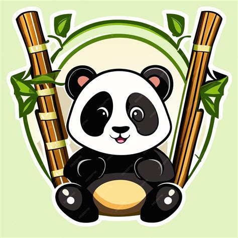 Panda Mignon Avec Bambou Dessiné à La Main Dessin Animé Autocollant