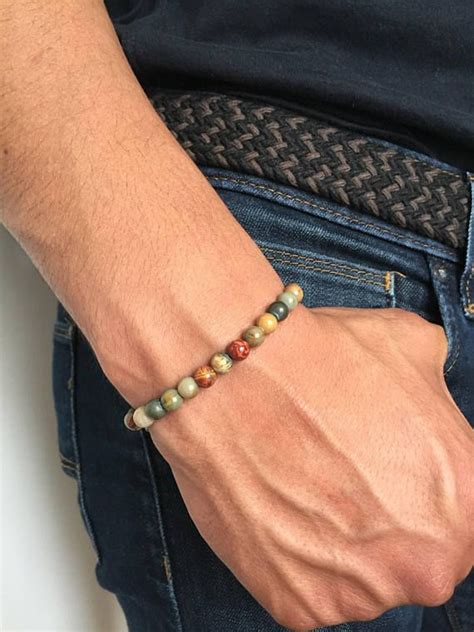 Bracelet Homme Pierre Semi Pr Cieuse Jaspe Picasso Ajustable Etsy