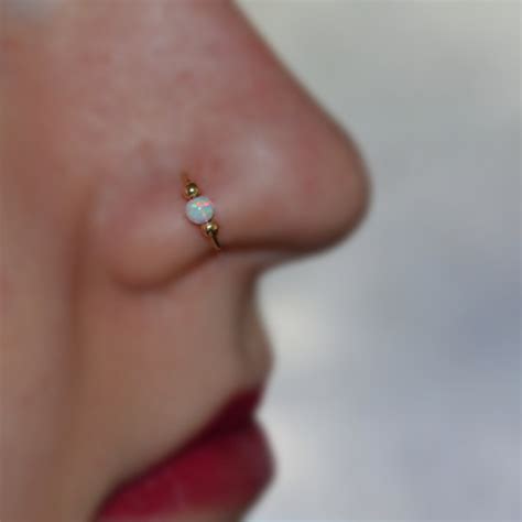 Gold Nose Ring White Opal Nose Ring Hoop G Rook Earring Etsy