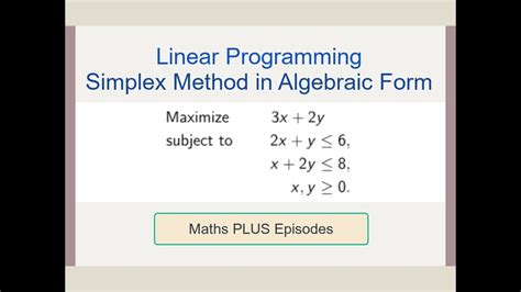 Linear Programming Simplex Method In Algebraic Form EP1 YouTube