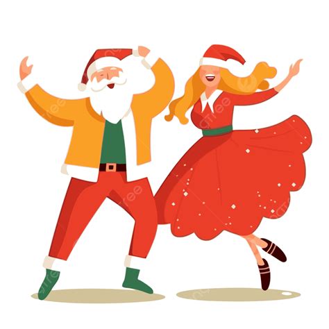 Christmas Dance Vector Sticker Clipart Two Santa Clauses Dancing