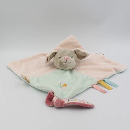 Doudou Plat Chien Rose Bleu Fleurs Iris Et Lali Nattou