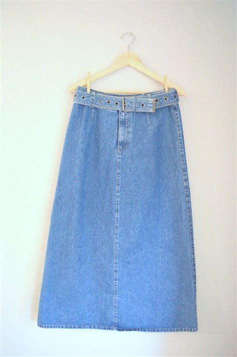 S Vintage Liz Claiborne Denim Midi Skirt With Belt Etsy Denim