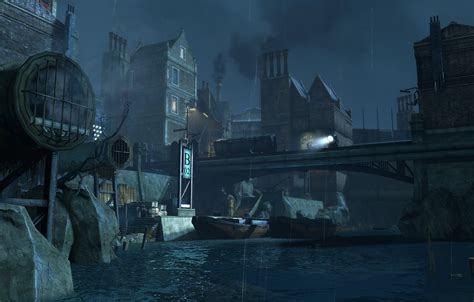 Wallpaper bridge, city, the city, river, street, the game, Dishonored ...