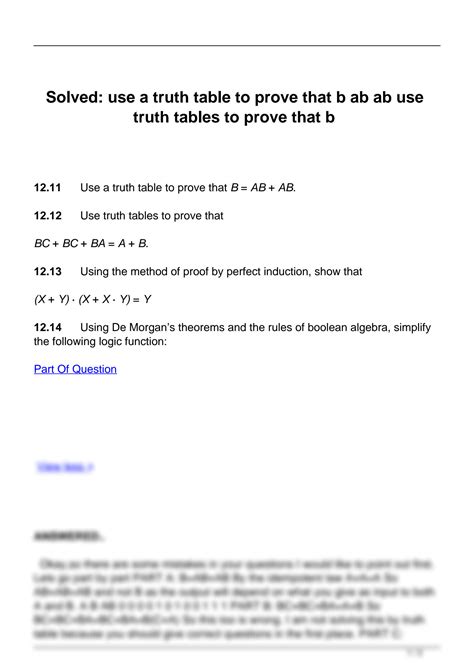 Solution Solved 11 11 Use A Truth Table To Prove That B Ab Ab 11 11