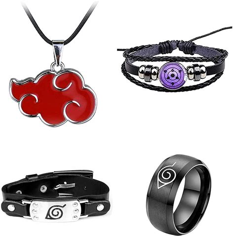 Anime Naruto Accessories Konoha Bracelet Red Cloud Necklace Black