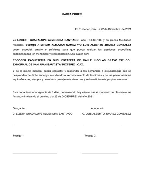 Carta Poder Estafeta