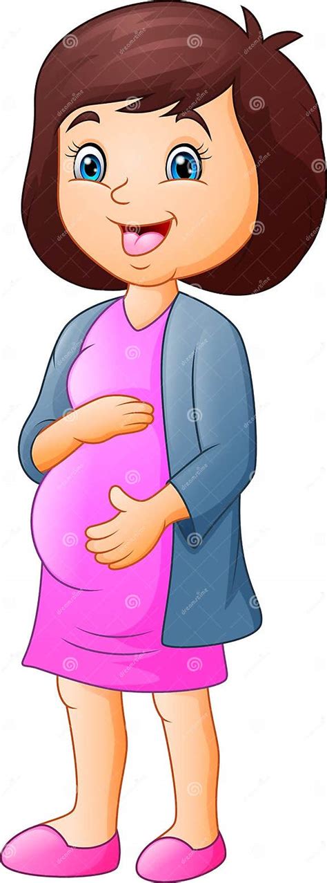 Smiling Cute Pregnant Woman Caressing Her Belly Stock Vector