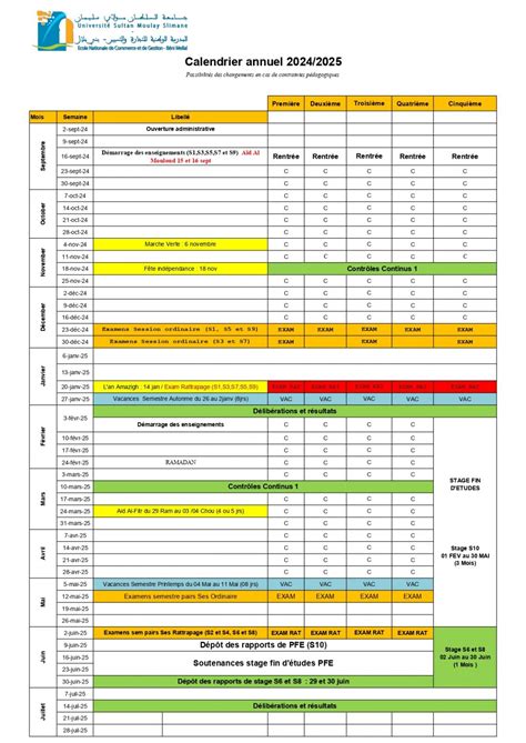 Calendrier Annuel Encg B Ni Mellal