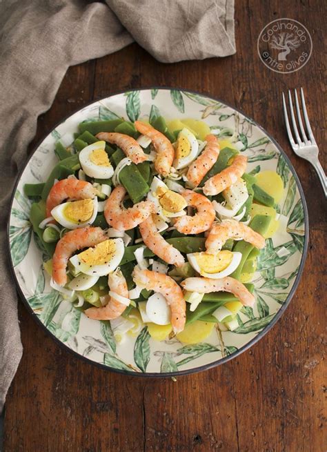 Ensalada de patatas con judías verdes y langostinos Cocinando Entre