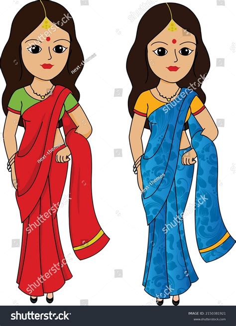 Indian Cartoon Character Illustration Lady Saree Stock Vector Royalty